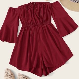 Off the shoulder knot front romper